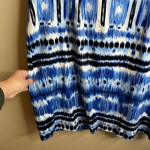 Tahari Sleeveless Midi Dress Sz 12P Blue Abstract Stripe Coastal Summer Fitted - Picture 4 of 14